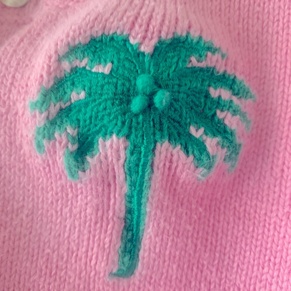 LILLY PULITZER Green Long Sleeve Top with Pink Cardigan w/Green Palm Tree - 6X - Picture 5 of 11